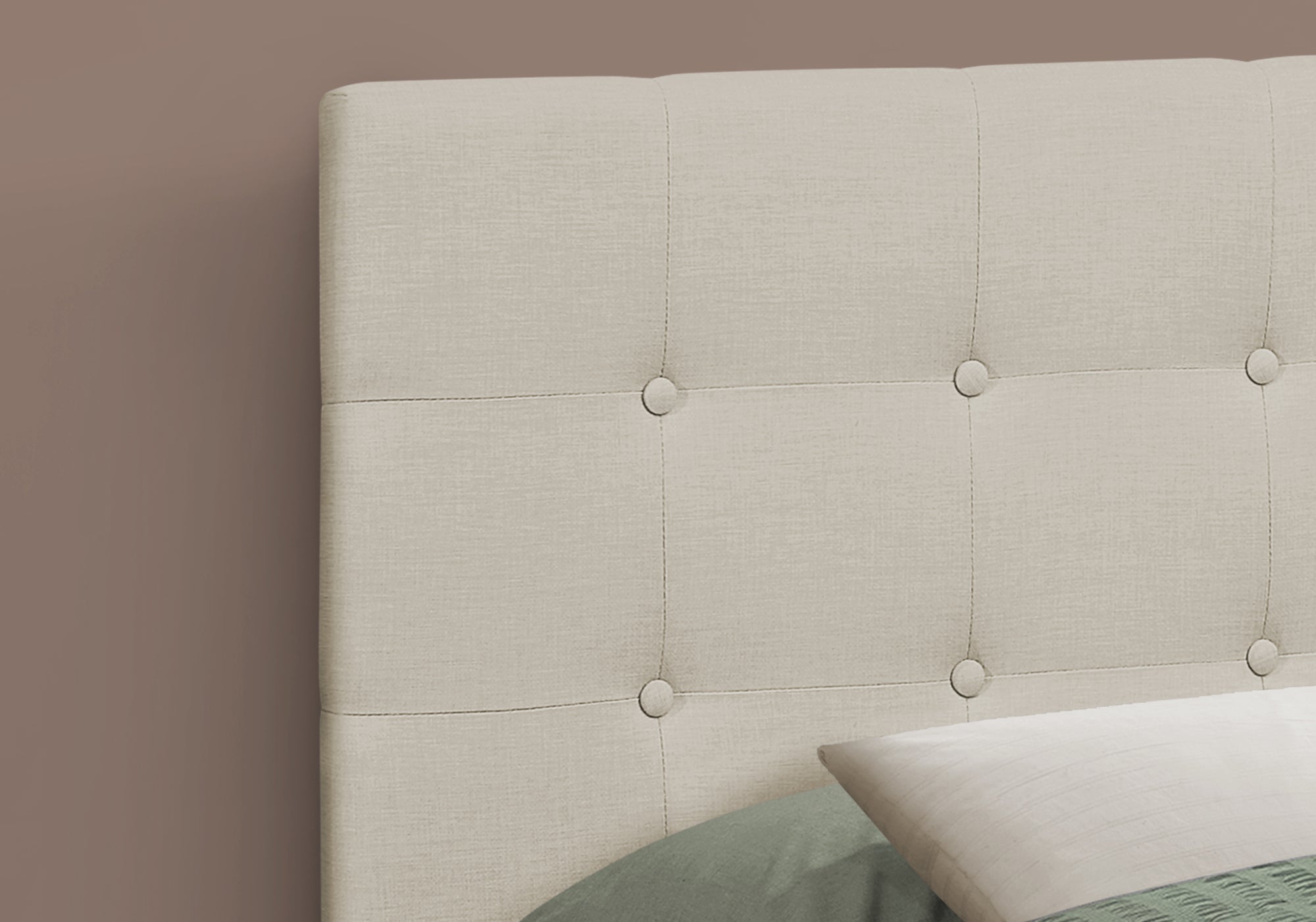 Full Size Brown Leather-Look Button Tufted Headboard-Bed-DECOROLALA