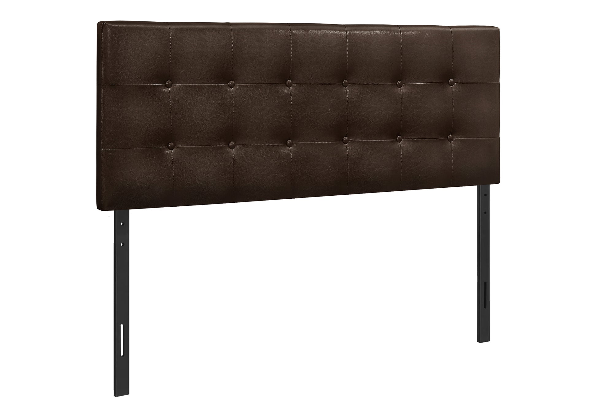 Full Size Brown Leather-Look Button Tufted Headboard-Bed-DECOROLALA