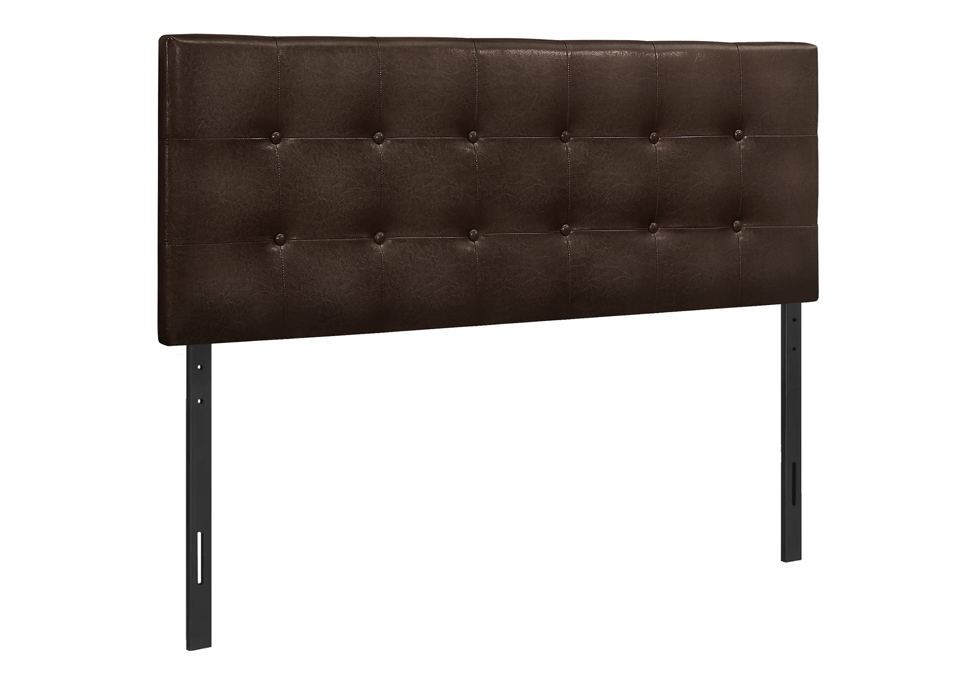 Full Size Brown Leather-Look Button Tufted Headboard-Bed-DECOROLALA