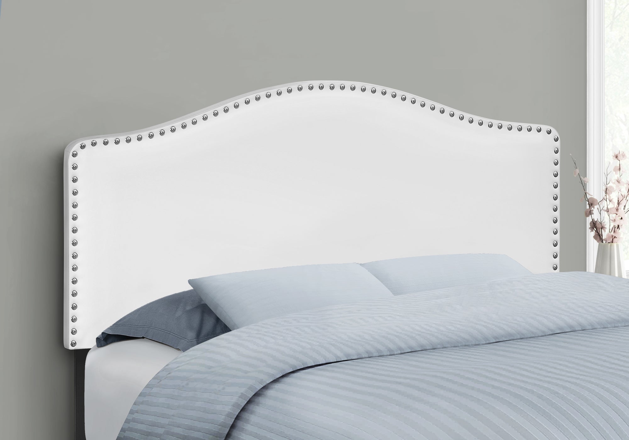 Full Size Grey Leather-Look Upholstered Headboard-Bed-DECOROLALA