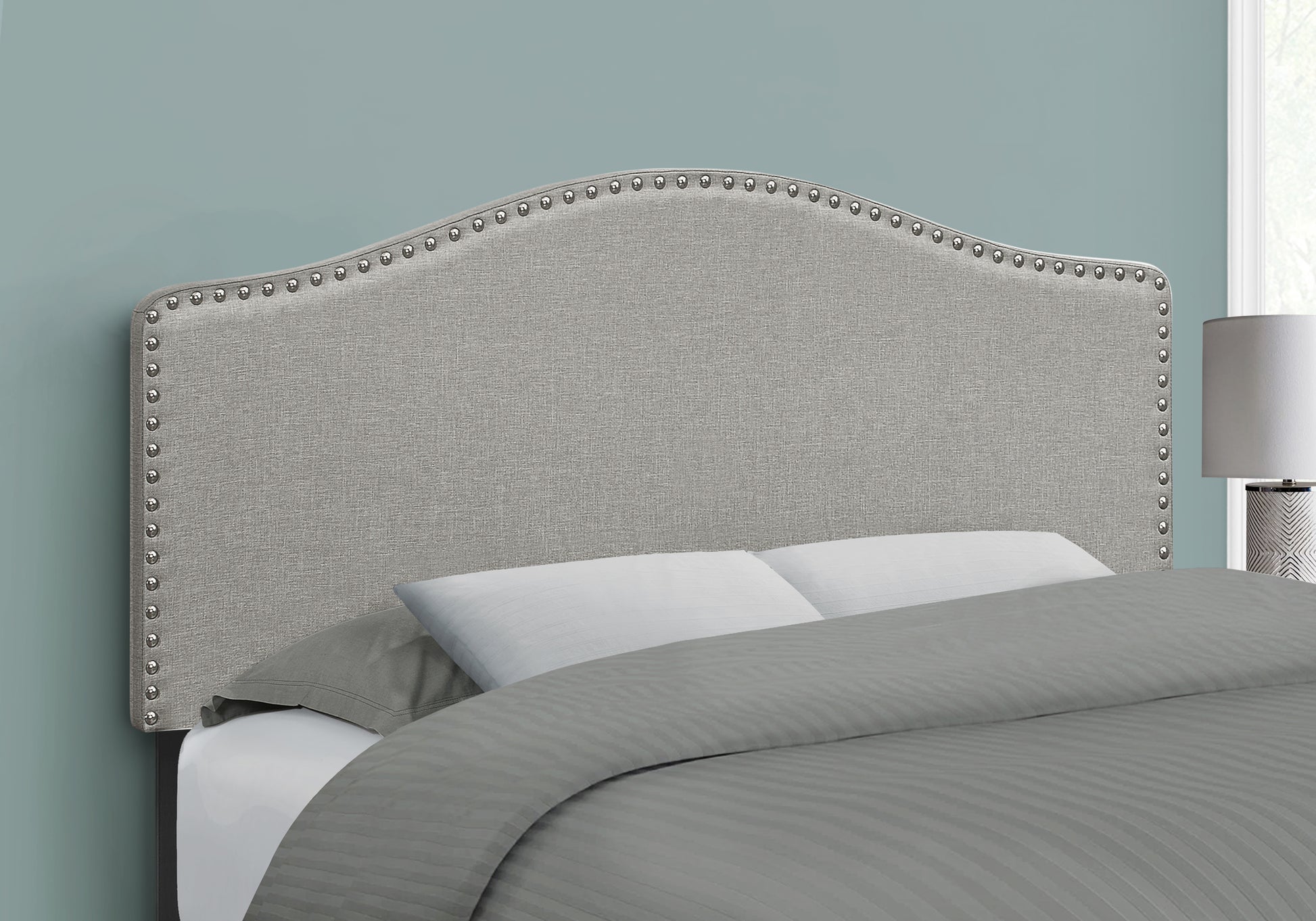 Full Size Grey Leather-Look Upholstered Headboard-Bed-DECOROLALA