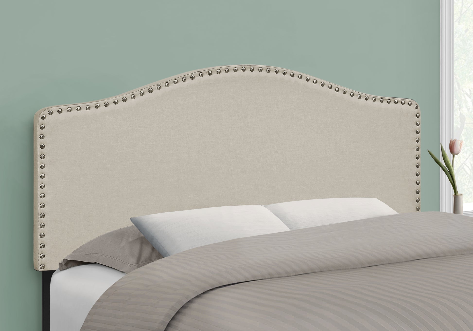 Full Size Grey Leather-Look Upholstered Headboard-Bed-DECOROLALA