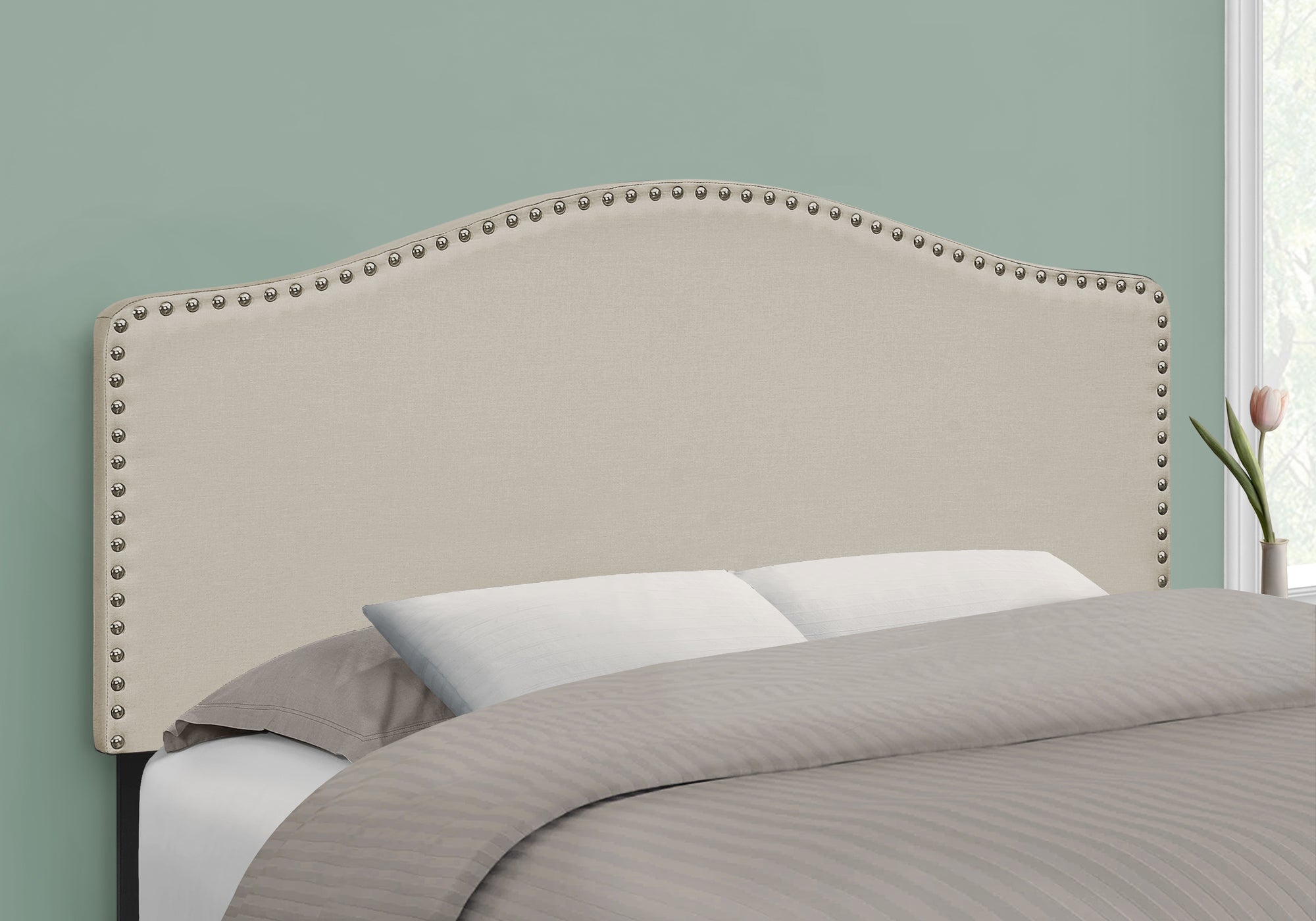 Full Size Grey Leather-Look Upholstered Headboard-Bed-DECOROLALA