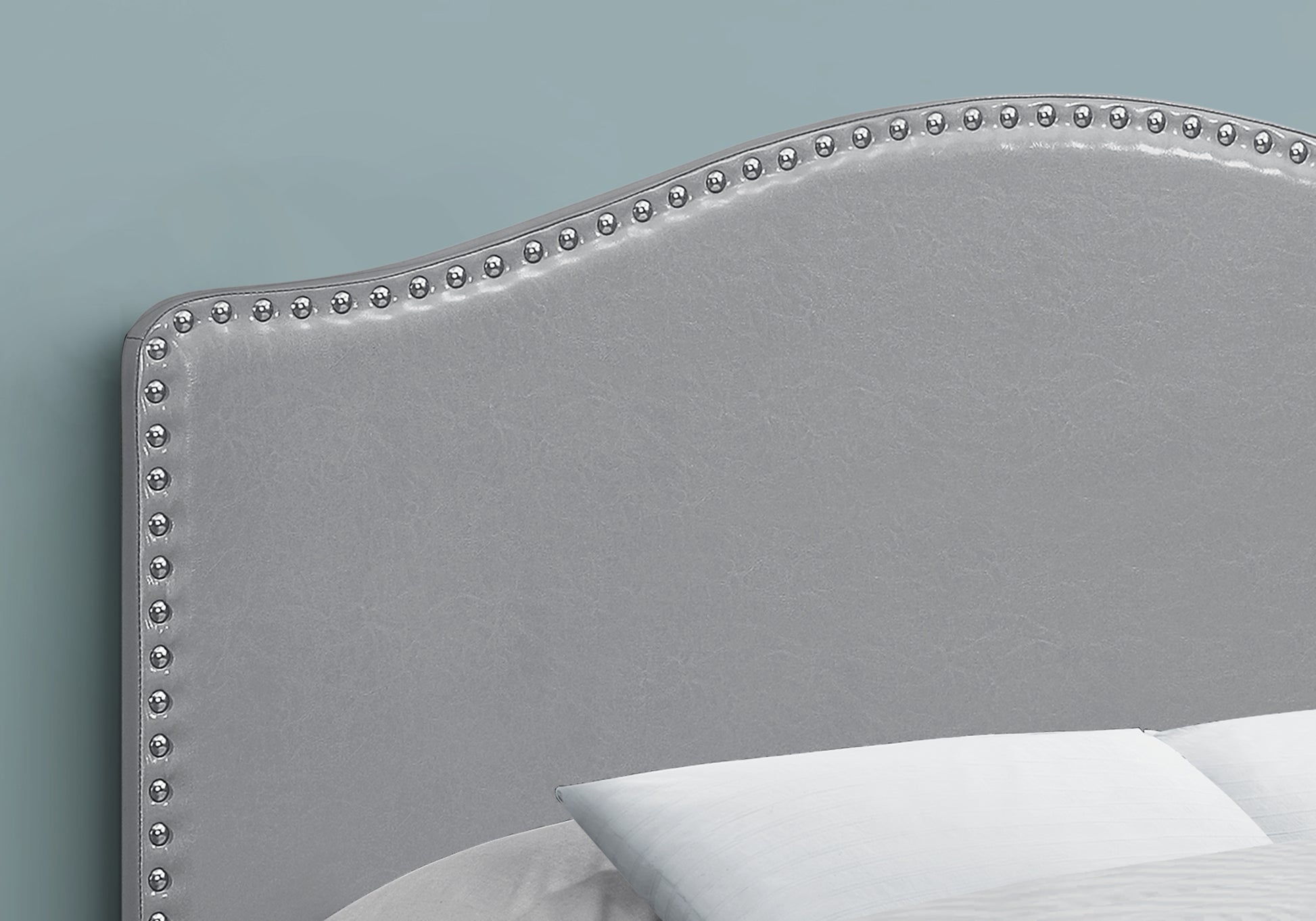 Full Size Grey Leather-Look Upholstered Headboard-Bed-DECOROLALA