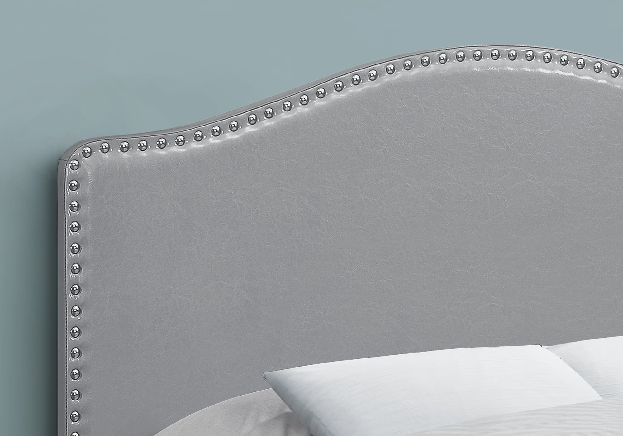 Full Size Grey Leather-Look Upholstered Headboard-Bed-DECOROLALA