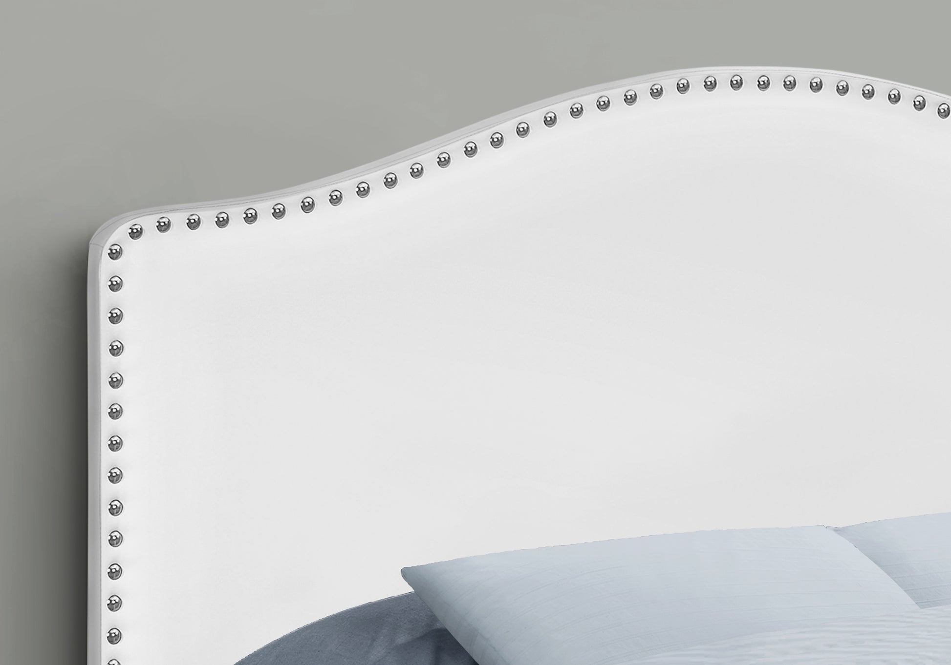 Full Size Grey Leather-Look Upholstered Headboard-Bed-DECOROLALA