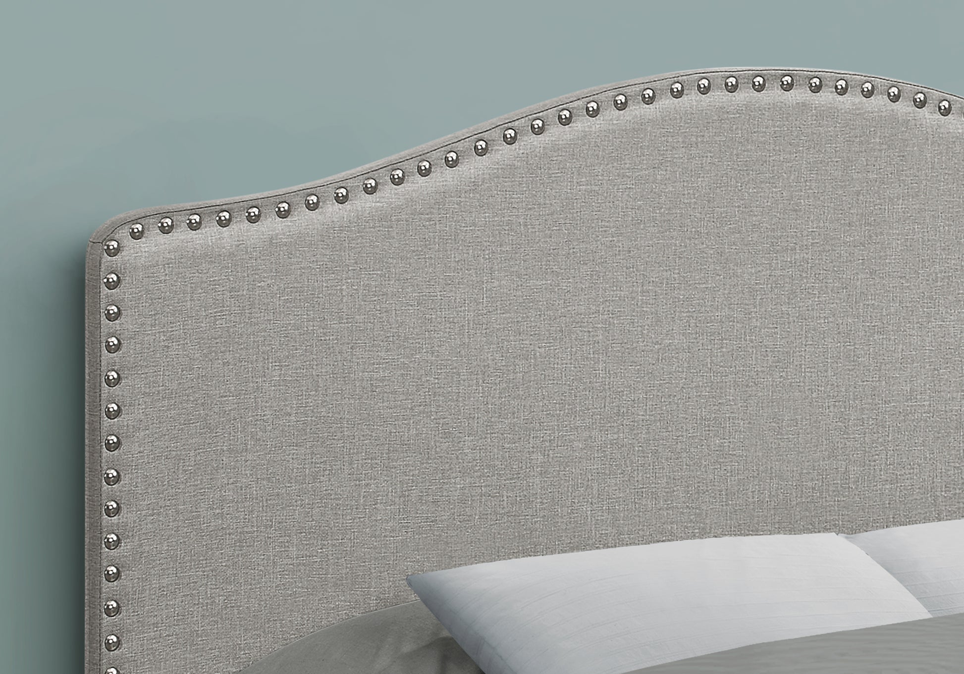 Full Size Grey Leather-Look Upholstered Headboard-Bed-DECOROLALA