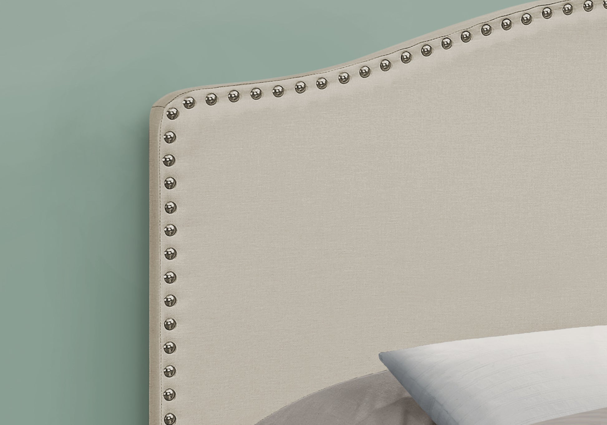 Full Size Grey Leather-Look Upholstered Headboard-Bed-DECOROLALA