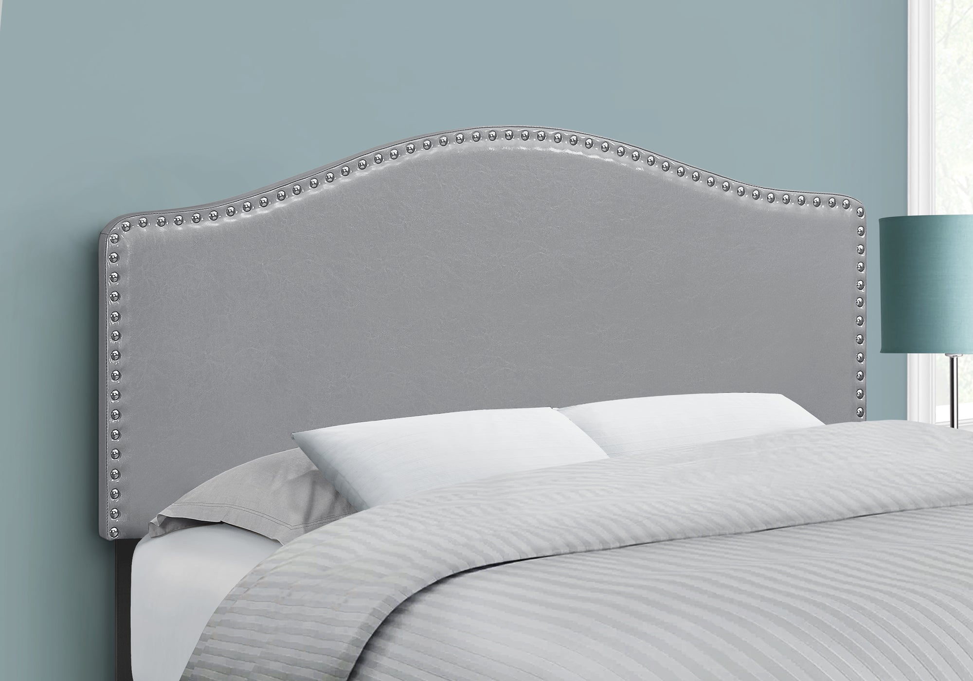 Full Size Grey Leather-Look Upholstered Headboard-Bed-DECOROLALA