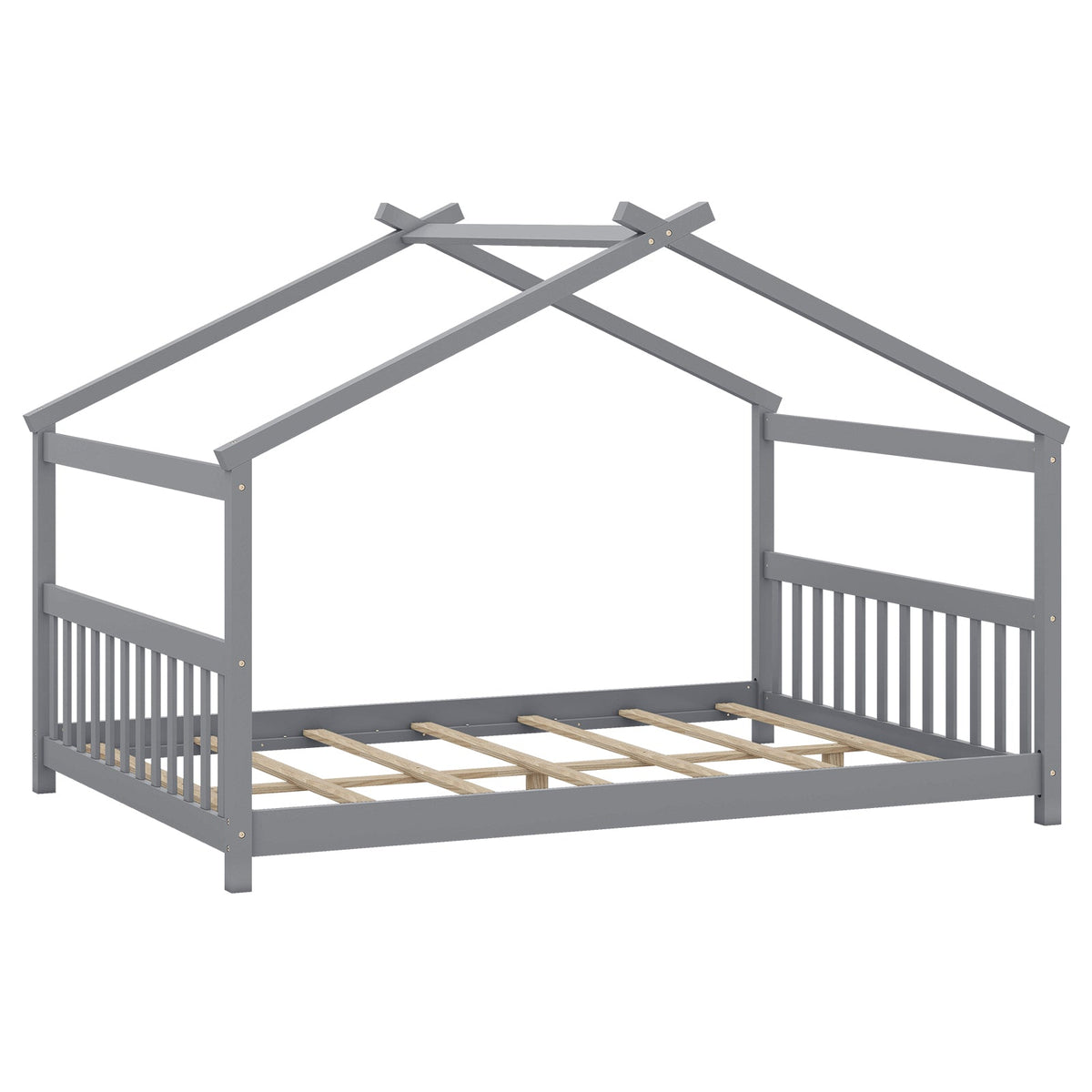 Full Size House Bed Montessori Floor Bed with Headboard-Simple Bed Frame-DECOROLALA