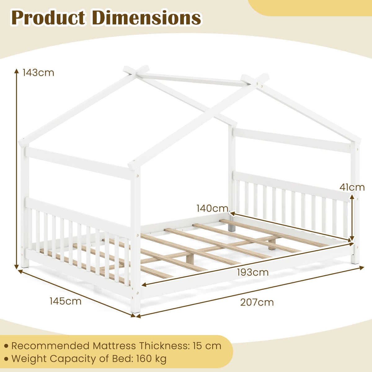 Full Size House Bed Montessori Floor Bed with Headboard-Simple Bed Frame-DECOROLALA