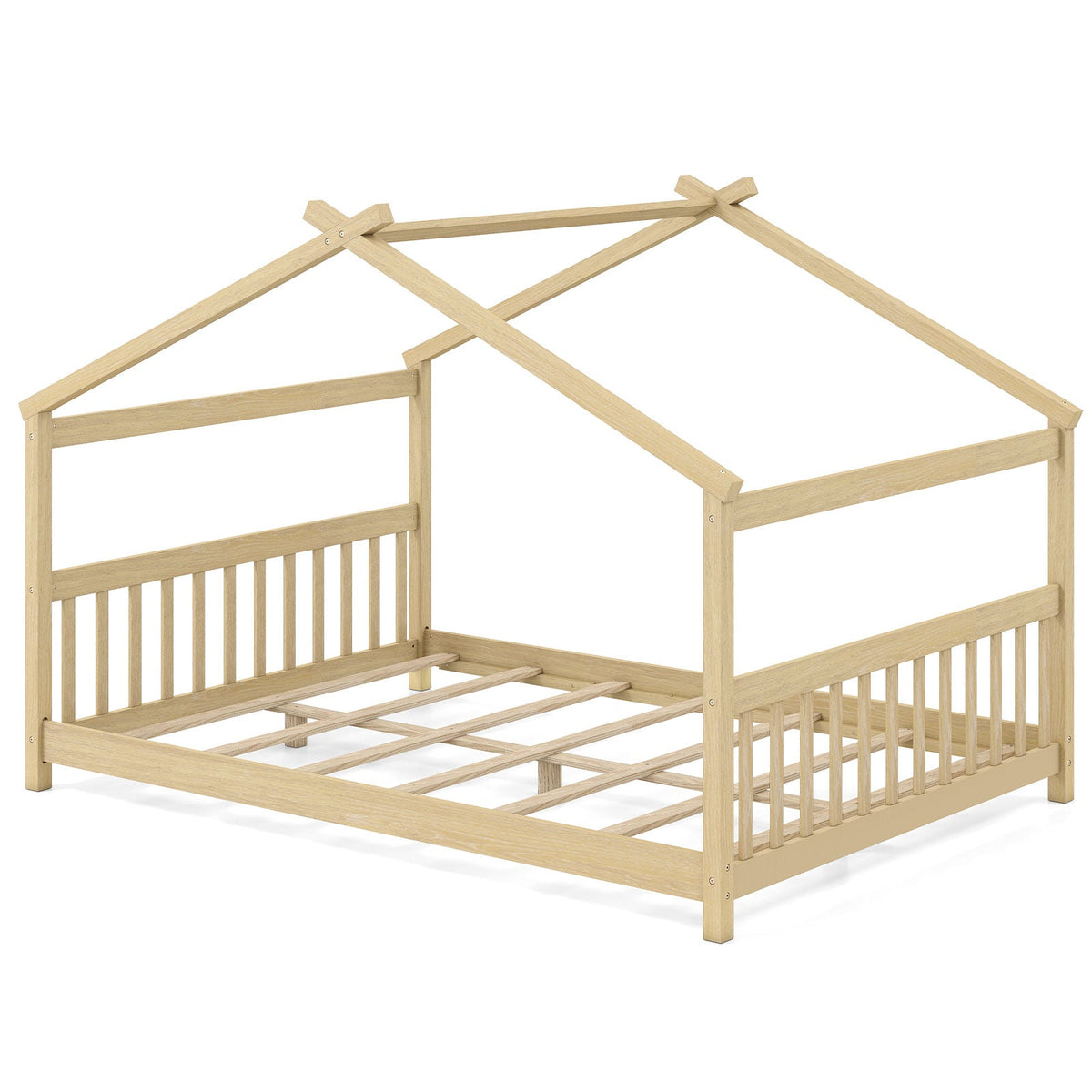 Full Size House Bed Montessori Floor Bed with Headboard-Simple Bed Frame-DECOROLALA