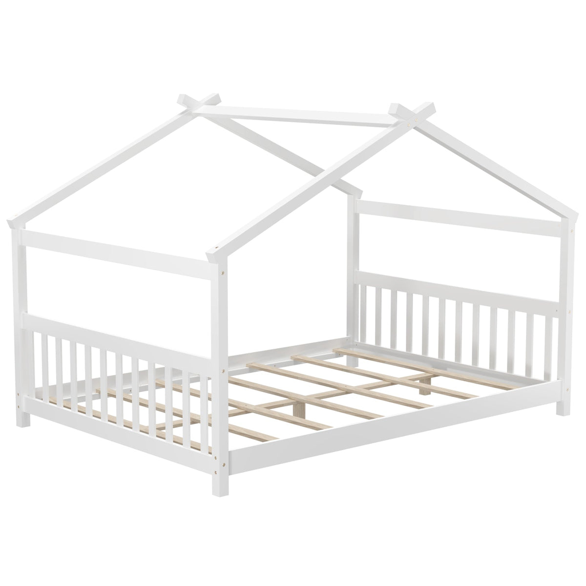 Full Size House Bed Montessori Floor Bed with Headboard-Simple Bed Frame-DECOROLALA