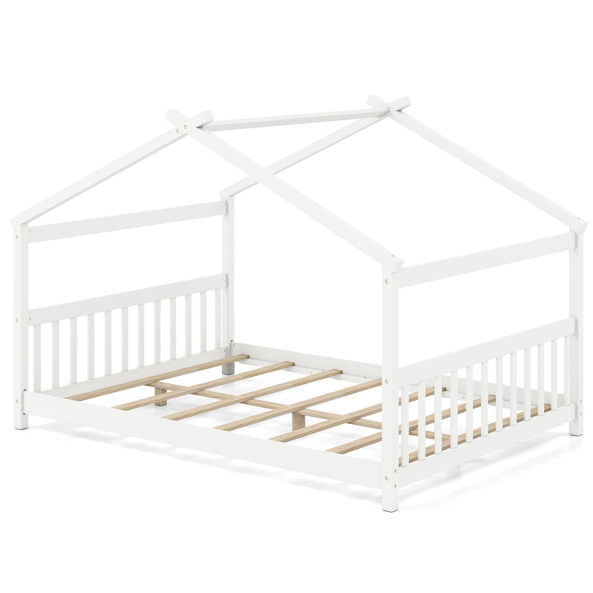 Full Size House Bed Montessori Floor Bed with Headboard-Simple Bed Frame-DECOROLALA