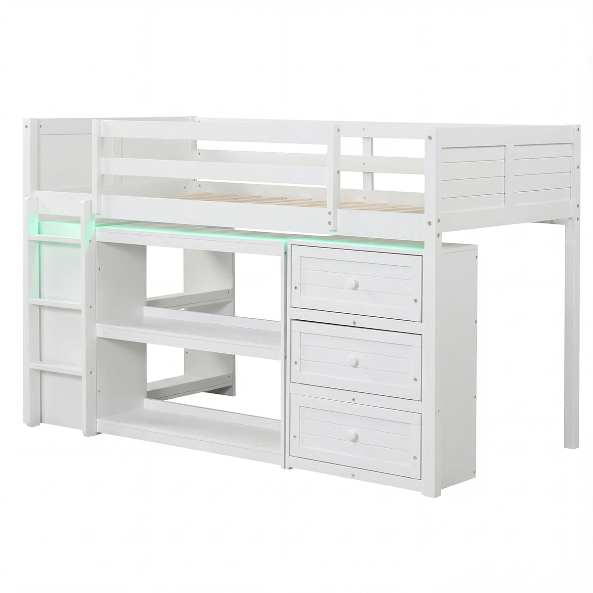 Full Size House Bed with Roof and Fence Rails for Kid-White-Simple Bed Frame-DECOROLALA