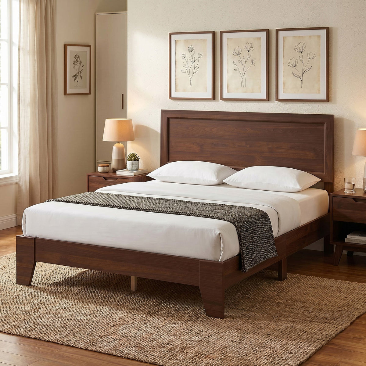Full Size Modern Bed Frame with Headboard No Box Spring Needed-Simple Bed Frame-DECOROLALA
