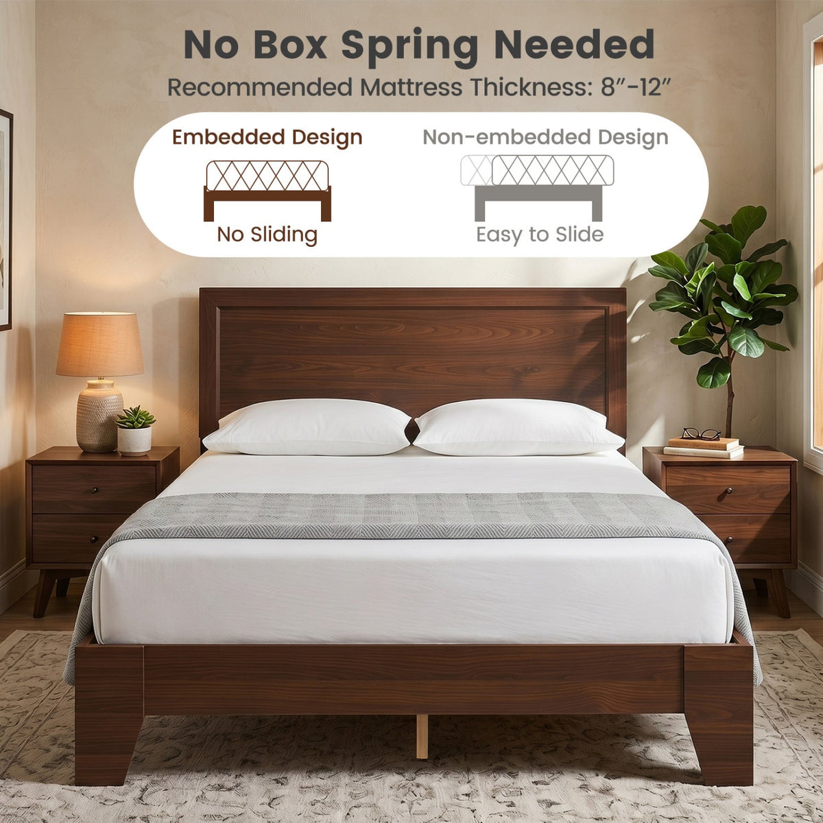 Full Size Modern Bed Frame with Headboard No Box Spring Needed-Simple Bed Frame-DECOROLALA