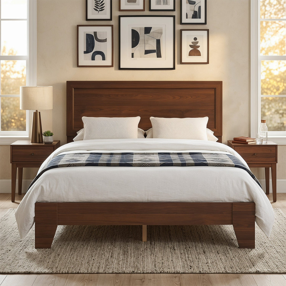 Full Size Modern Bed Frame with Headboard No Box Spring Needed-Simple Bed Frame-DECOROLALA