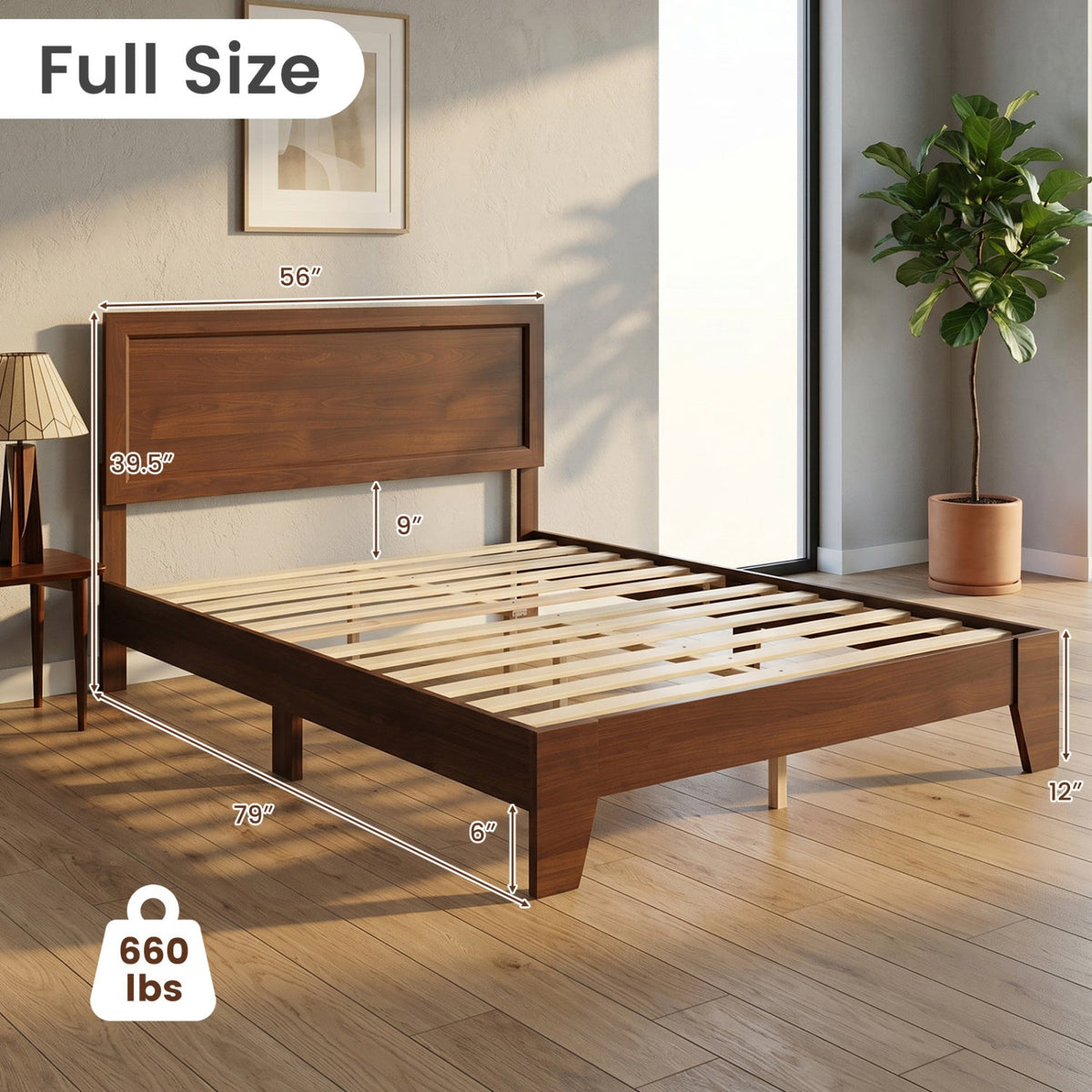 Full Size Modern Bed Frame with Headboard No Box Spring Needed-Simple Bed Frame-DECOROLALA