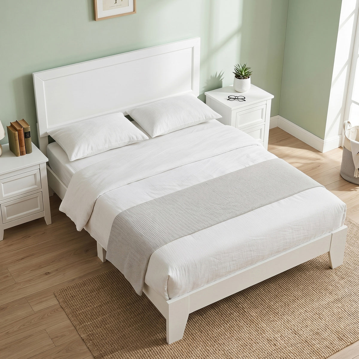 Full Size Modern Bed Frame with Headboard No Box Spring Needed-White-Simple Bed Frame-DECOROLALA