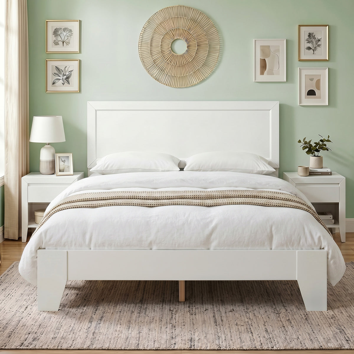 Full Size Modern Bed Frame with Headboard No Box Spring Needed-White-Simple Bed Frame-DECOROLALA