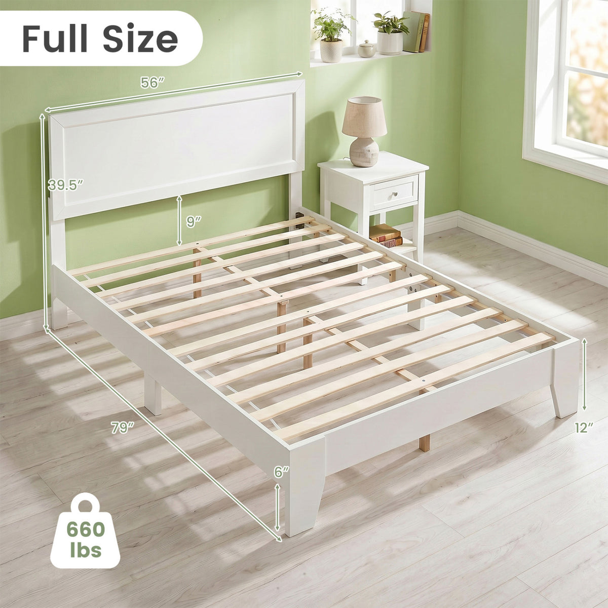 Full Size Modern Bed Frame with Headboard No Box Spring Needed-White-Simple Bed Frame-DECOROLALA