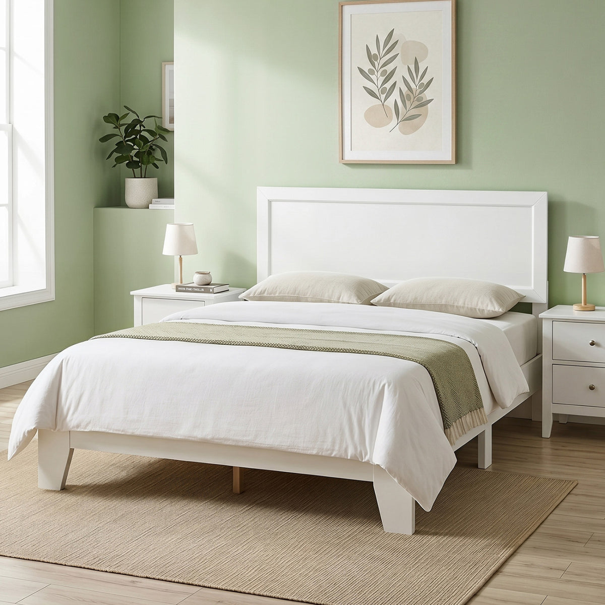 Full Size Modern Bed Frame with Headboard No Box Spring Needed-White-Simple Bed Frame-DECOROLALA