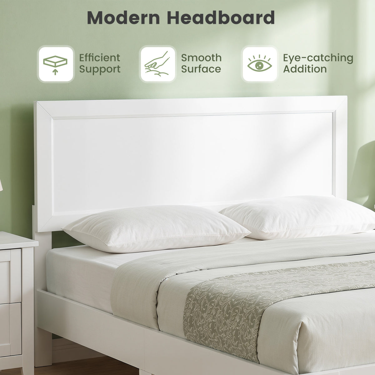 Full Size Modern Bed Frame with Headboard No Box Spring Needed-White-Simple Bed Frame-DECOROLALA