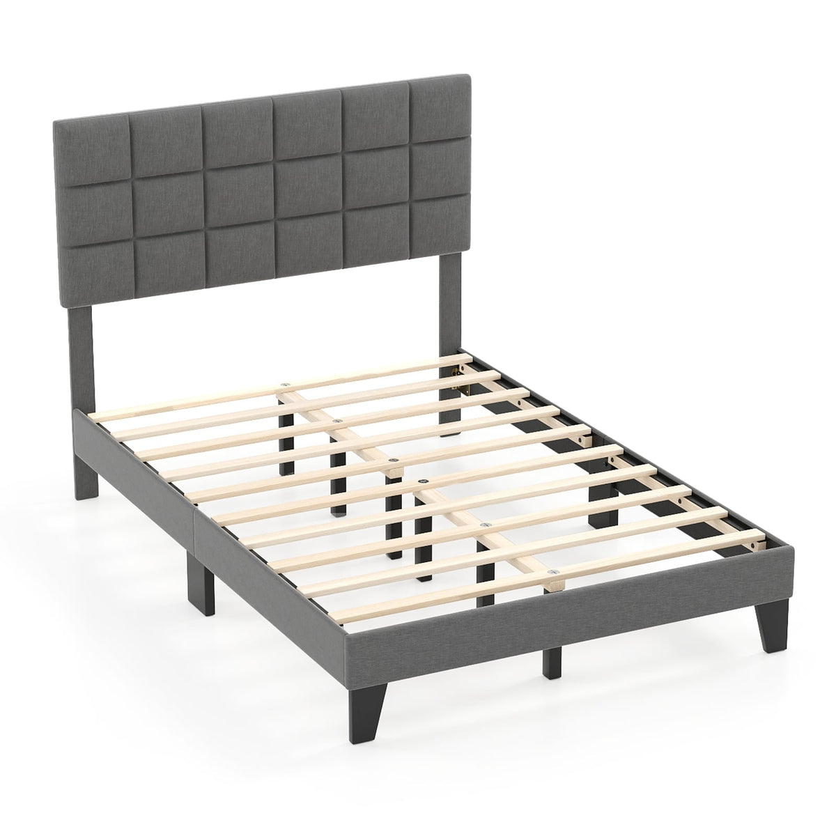 Full Size Modern Linen Bed Frame with Adjustable Headboard-Gray-Simple Bed Frame-DECOROLALA