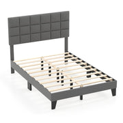 Full Size Modern Linen Bed Frame with Adjustable Headboard-Gray-Simple Bed Frame-DECOROLALA