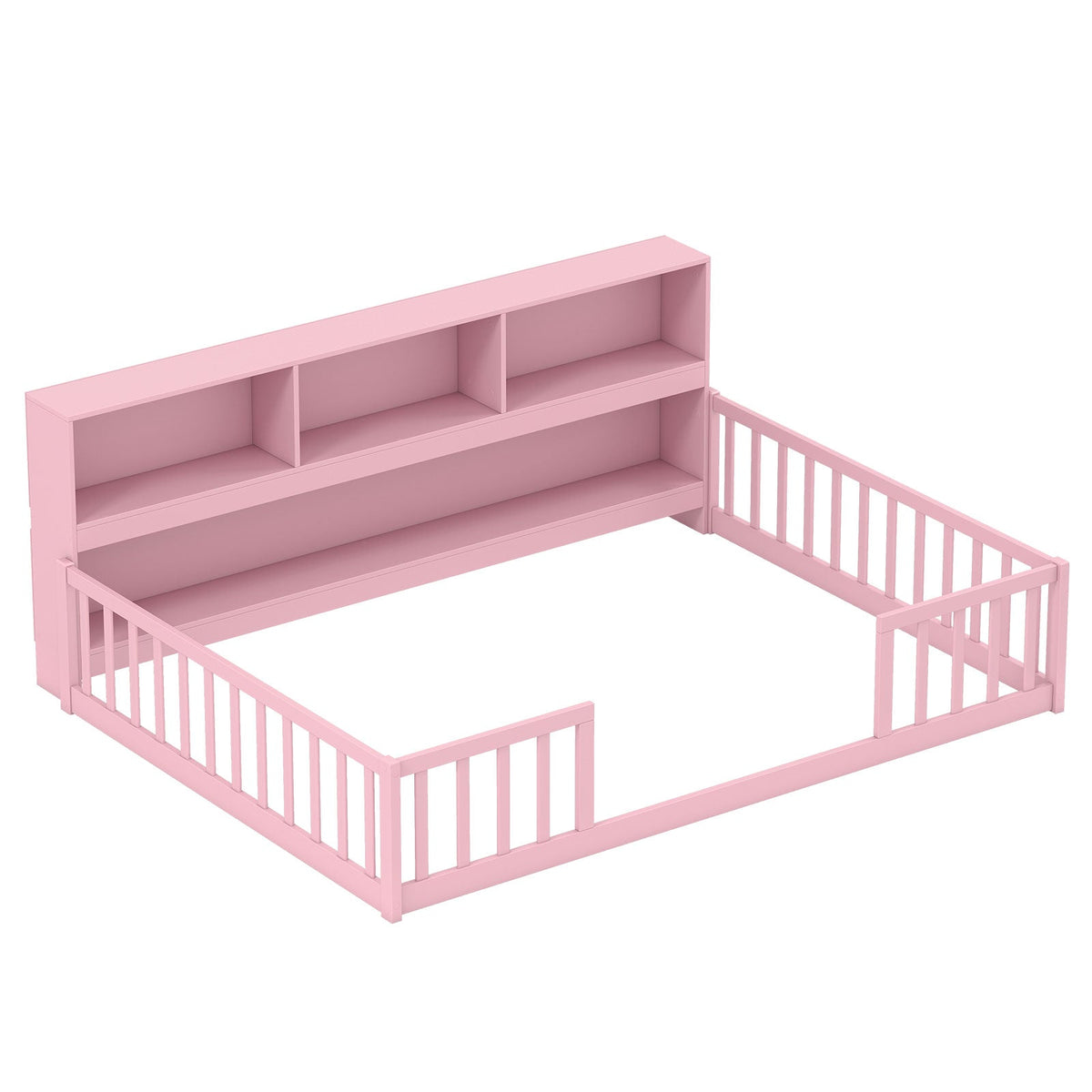 Full Size Montessori Floor Bed with Bookcase-Trundle Bed Frame-DECOROLALA