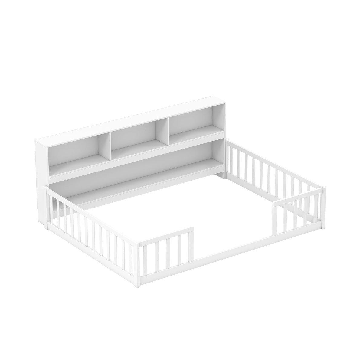 Full Size Montessori Floor Bed with Bookcase-Trundle Bed Frame-DECOROLALA