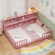 Full Size Montessori Floor Bed with Bookcase-Trundle Bed Frame-DECOROLALA