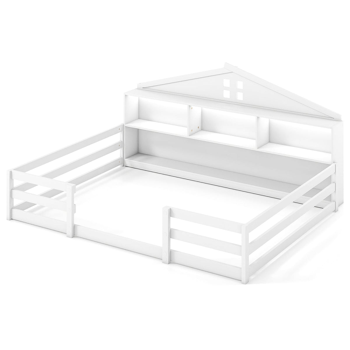 Full Size Montessori Floor Bed with Storage Compartments and Shelf-Trundle Bed Frame-DECOROLALA