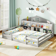 Full Size Montessori Floor Bed with Storage Compartments and Shelf-Trundle Bed Frame-DECOROLALA