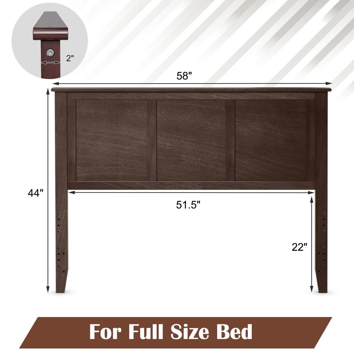 Full Size Pine Wood Flat Panel Headboard - Adjustable Height-Headboards-DECOROLALA