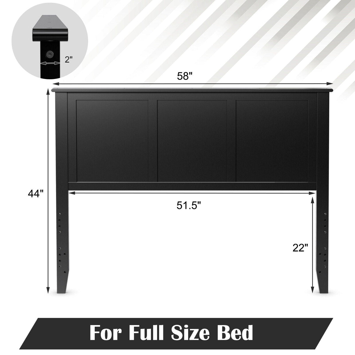 Full Size Pine Wood Flat Panel Headboard - Adjustable Height-Headboards-DECOROLALA