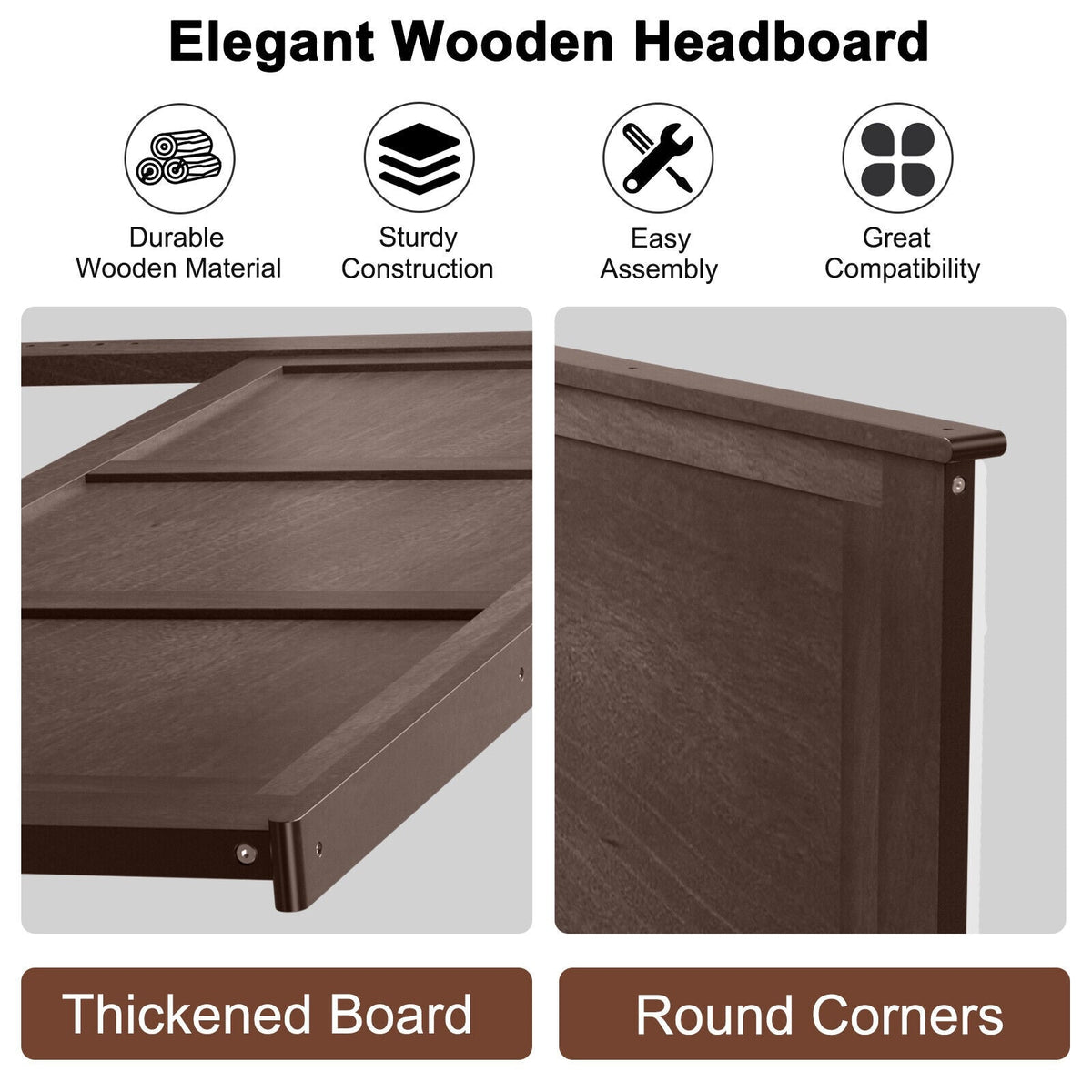 Full Size Pine Wood Flat Panel Headboard - Adjustable Height-Headboards-DECOROLALA