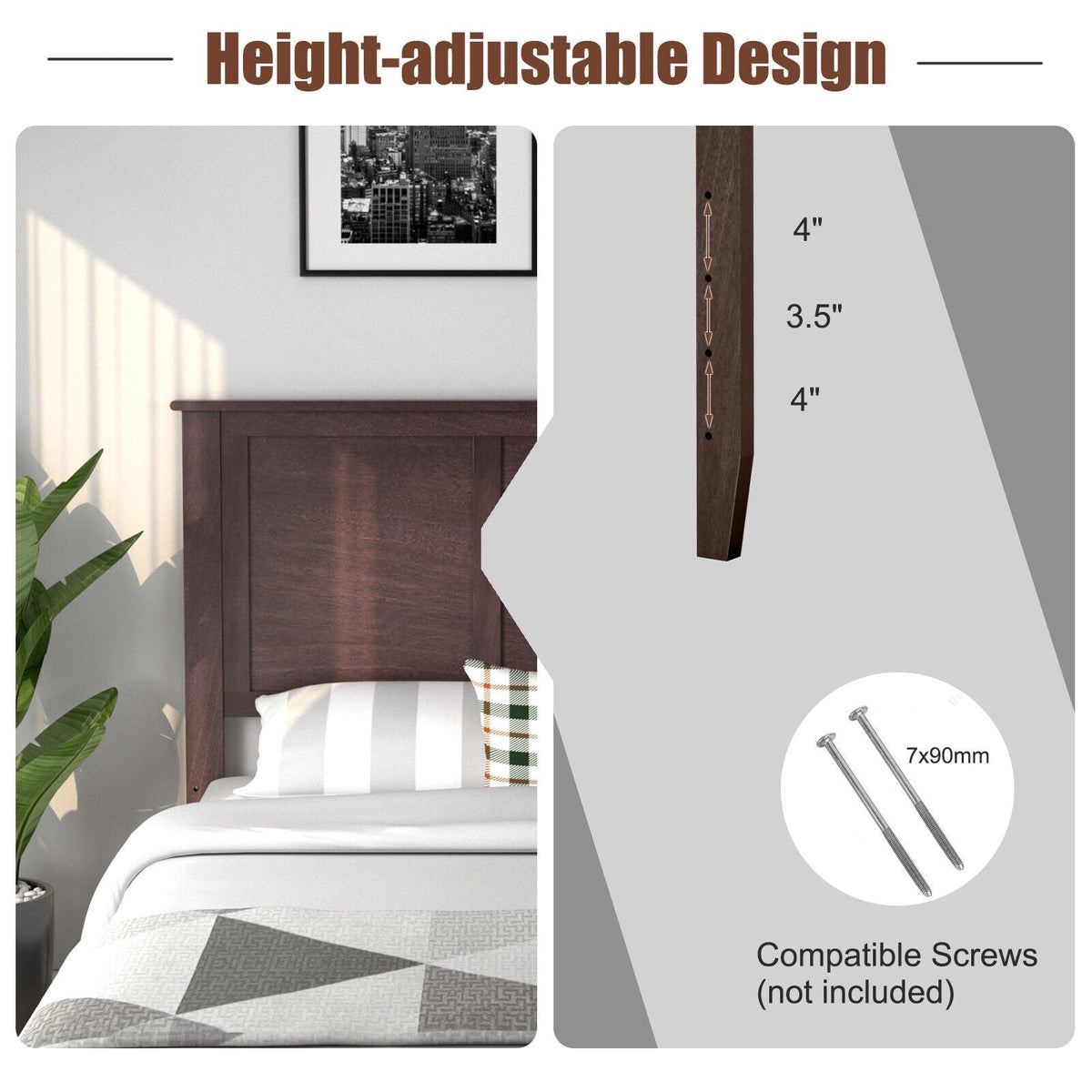 Full Size Pine Wood Flat Panel Headboard - Adjustable Height-Headboards-DECOROLALA