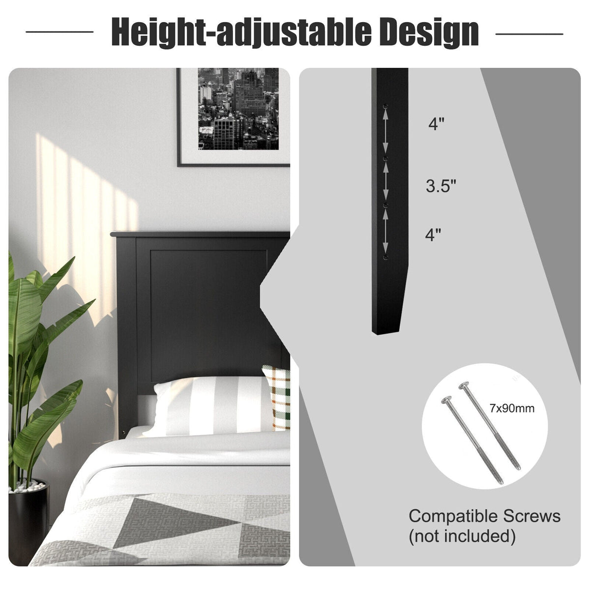 Full Size Pine Wood Flat Panel Headboard - Adjustable Height-Headboards-DECOROLALA