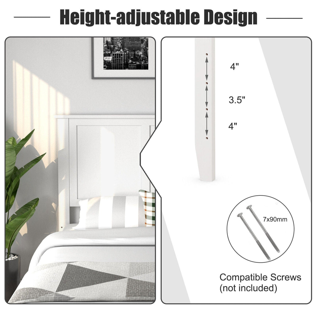 Full Size Pine Wood Flat Panel Headboard - Adjustable Height-Headboards-DECOROLALA