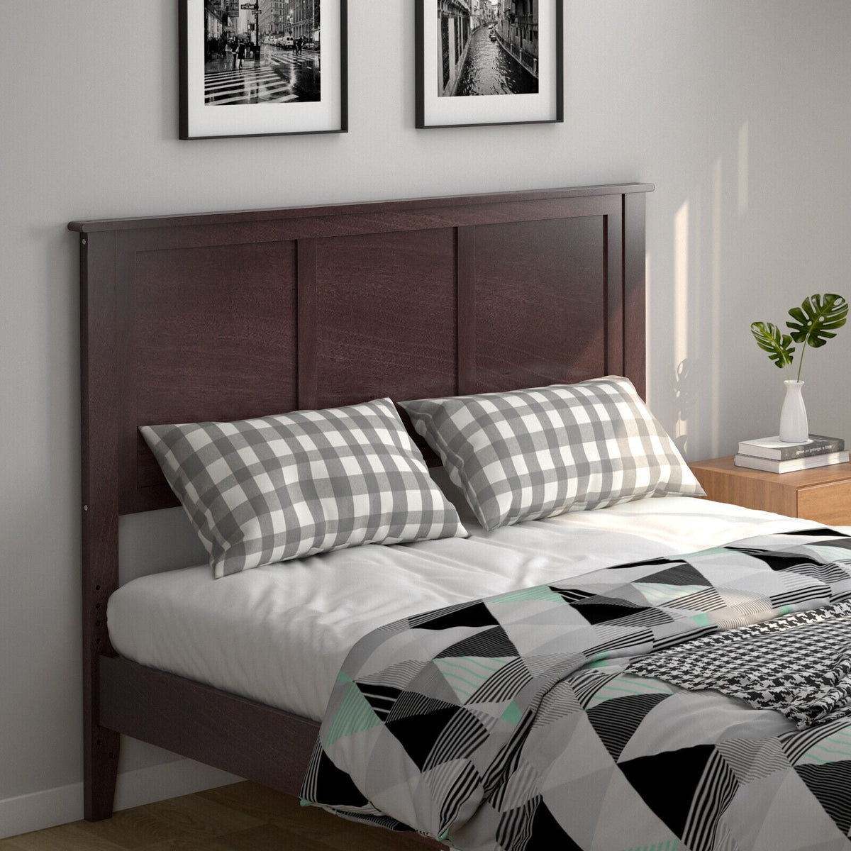 Full Size Pine Wood Flat Panel Headboard - Adjustable Height-Headboards-DECOROLALA