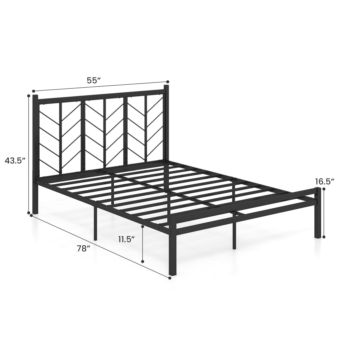 Full Size Platform Bed with Headboard and Metal Frame-Full Size-Simple Bed Frame-DECOROLALA