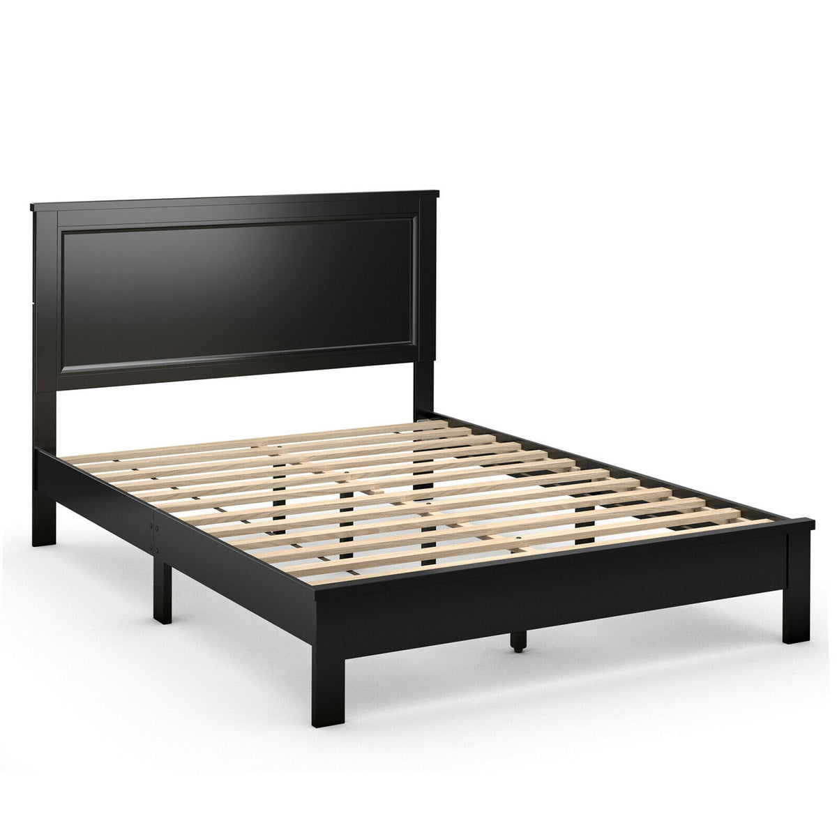 Full Size Platform Slat Bed Frame with High Headboard-Black-Simple Bed Frame-DECOROLALA