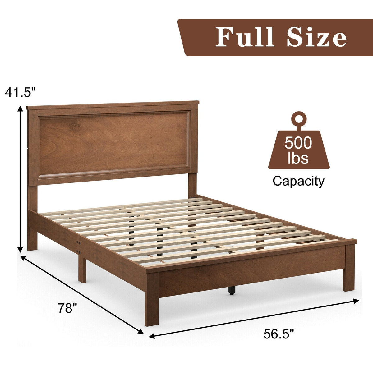 Full Size Platform Slat Bed Frame with High Headboard-Simple Bed Frame-DECOROLALA