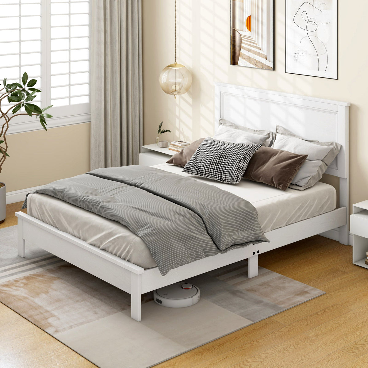 Full Size Platform Slat Bed Frame with High Headboard-Simple Bed Frame-DECOROLALA