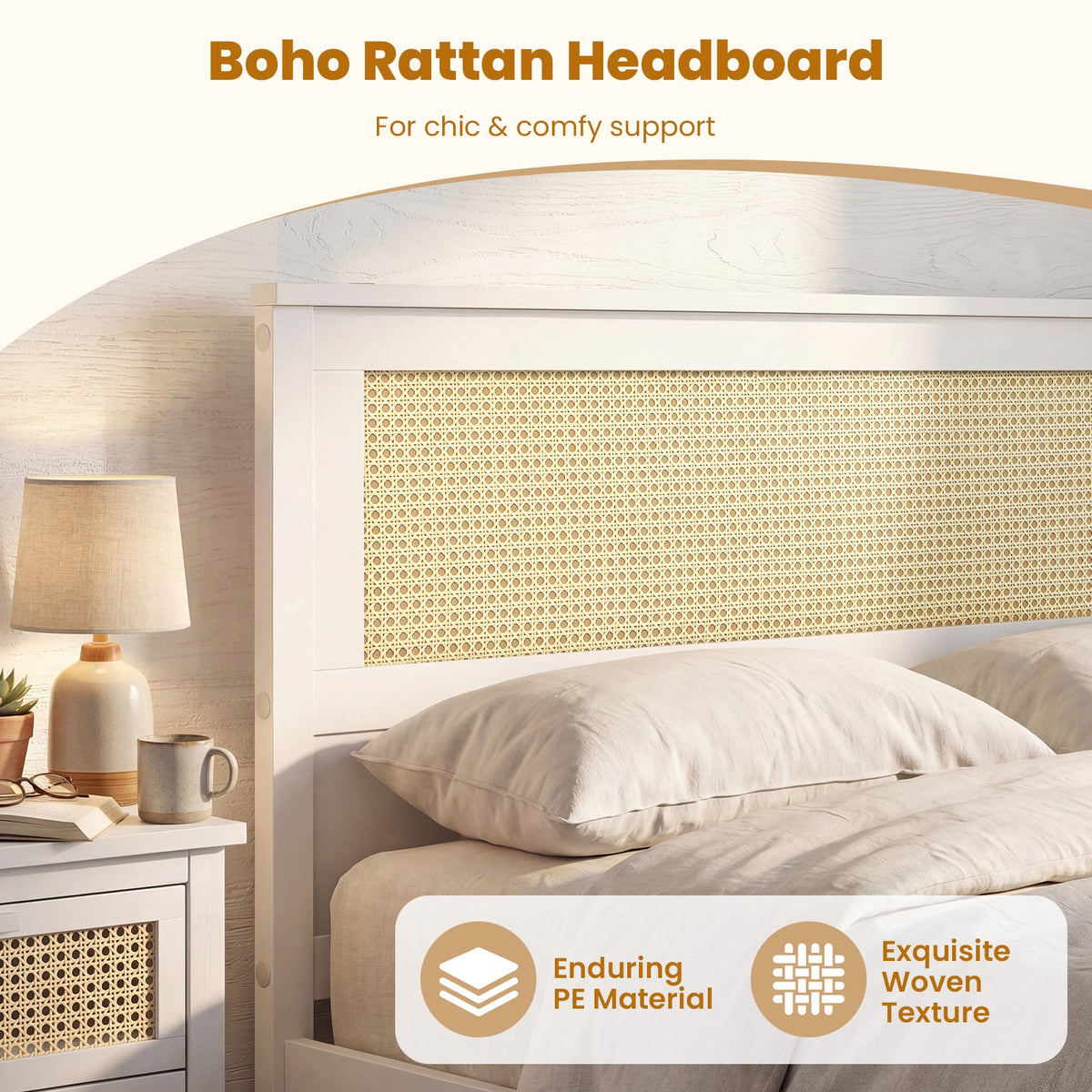 Full Size Rattan Bed Frame with Storage Drawers-Trundle Bed Frame-DECOROLALA