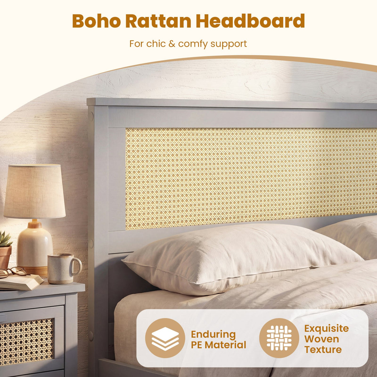 Full Size Rattan Bed Frame with Storage Drawers-Trundle Bed Frame-DECOROLALA