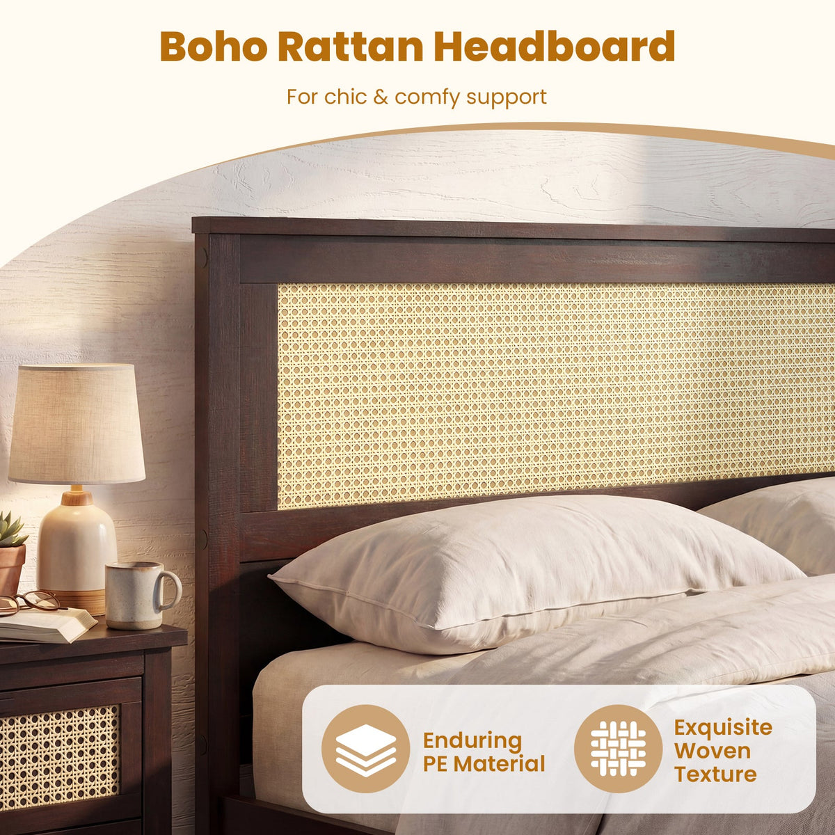 Full Size Rattan Bed Frame with Storage Drawers-Trundle Bed Frame-DECOROLALA