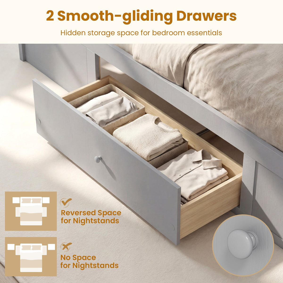 Full Size Rattan Bed Frame with Storage Drawers-Trundle Bed Frame-DECOROLALA